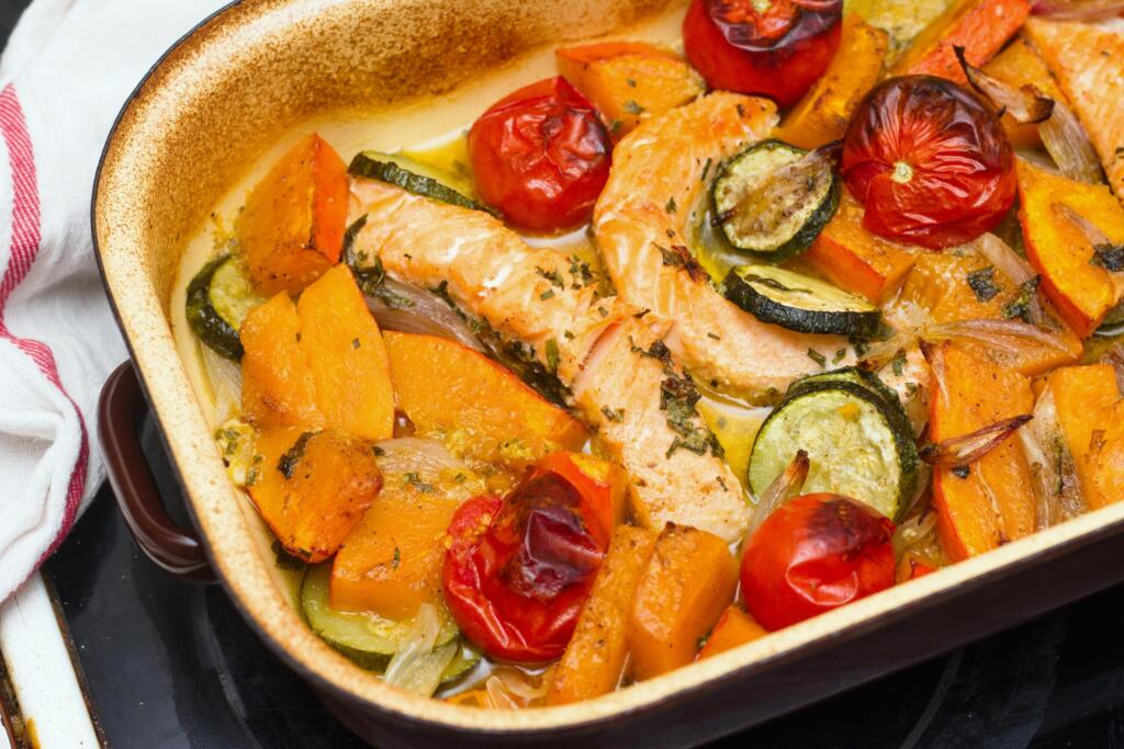Lachs Mit Kurbis Im Ofen